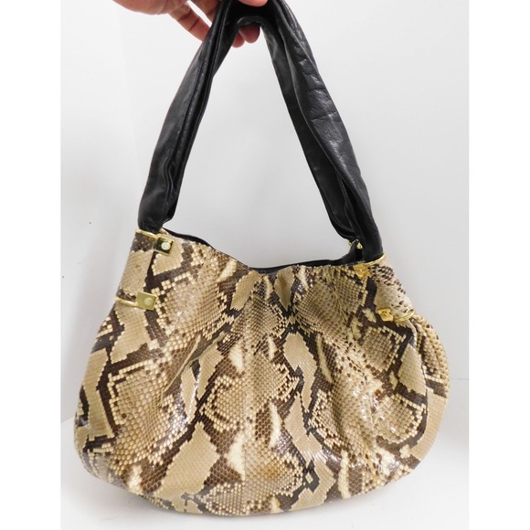 Kara Ross Beige/Brown Python Snakeskin Shoulder Bag - Picture 1 of 7